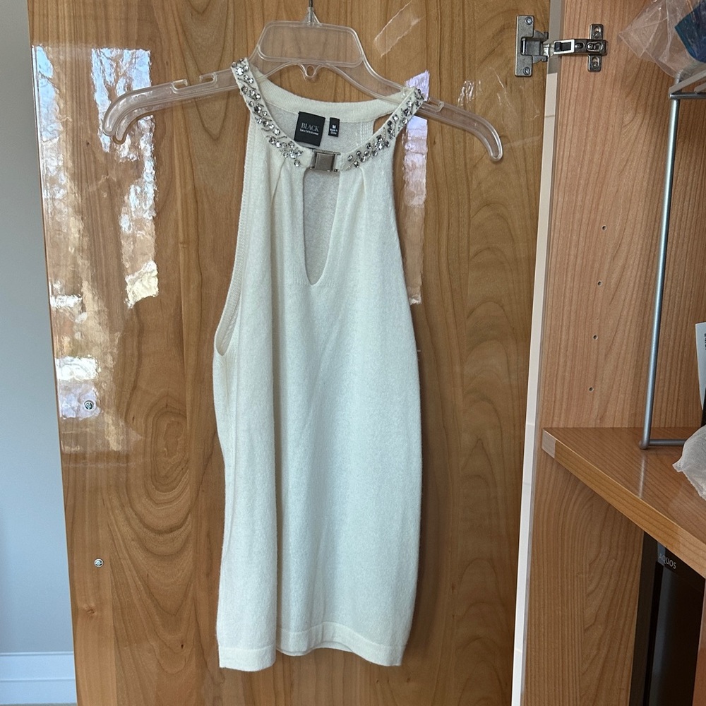 Saks Black Label Cashmere Cream Embellished Halter Top  size Medium